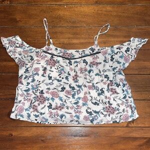 CHARLOTTE RUSSE Off The Shoulder White Floral Crop Top w/ interior liner